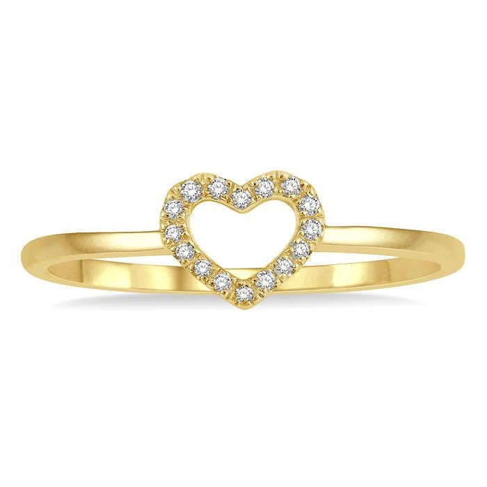 1/20 Ctw Heart Charm Round Cut Diamond Ladies Ring in 10K Yellow Gold