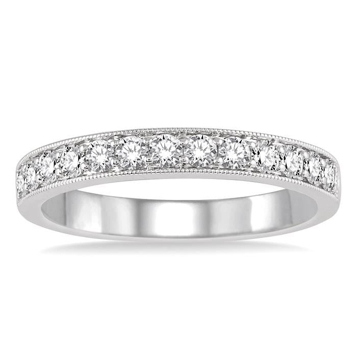 1/2 Ctw Round Cut Diamond Wedding Band in 14K White Gold