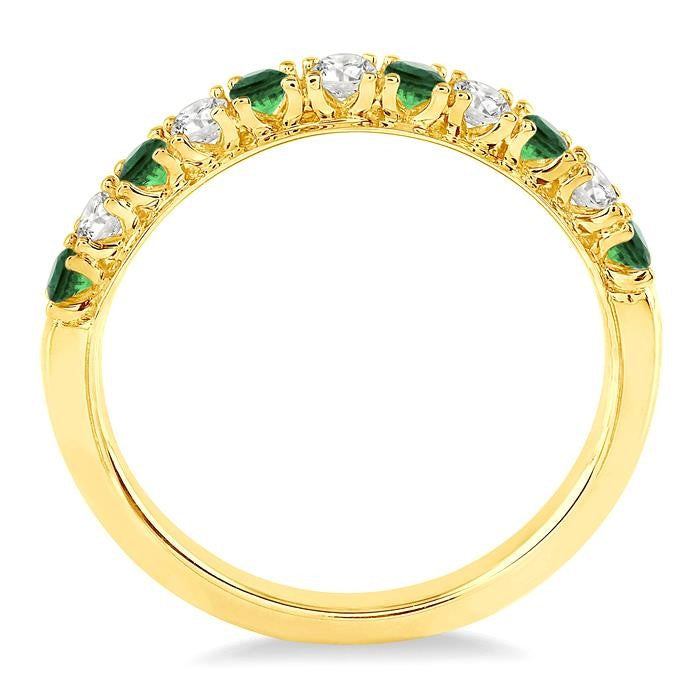 2.2 MM Round Cut Emerald and 1/5 Ctw Round Cut Diamond Precious Band in 14K Yellow Gold