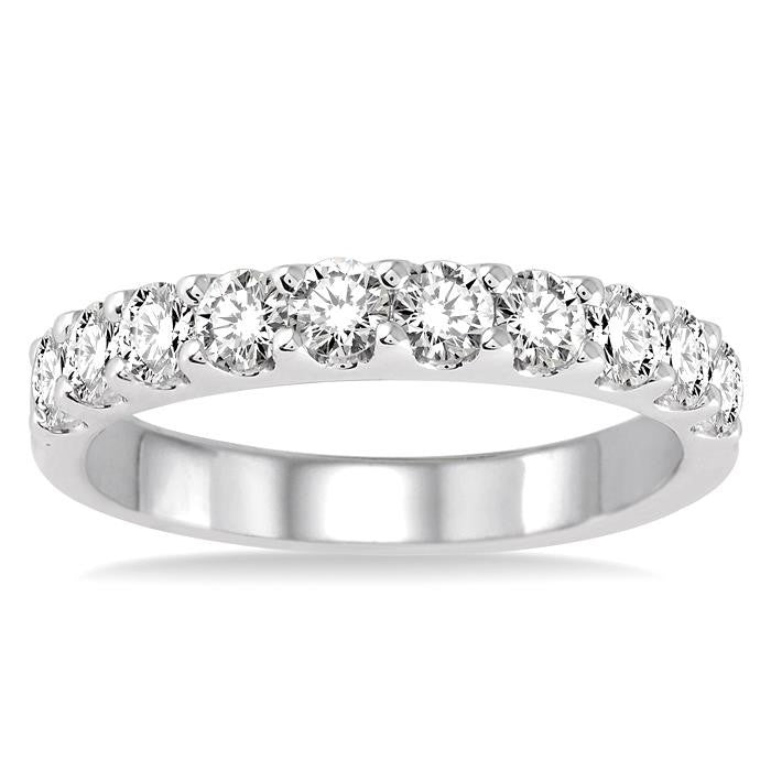 1 Ctw Round Cut Diamond Wedding Band in 14K White Gold
