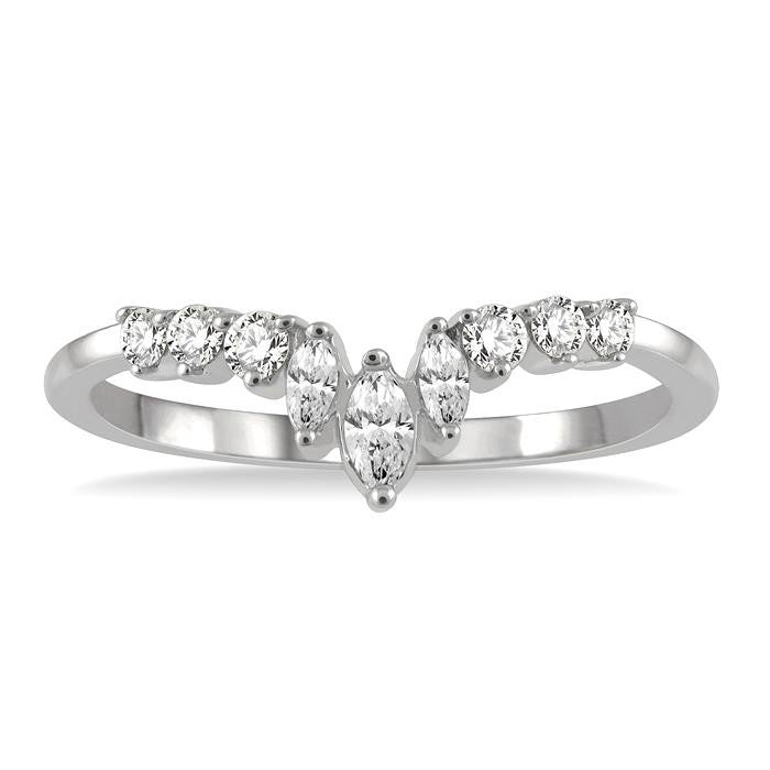 1/3 Ctw Chevron Marquise and Round Cut Diamond Fashion Ring in 14K White Gold