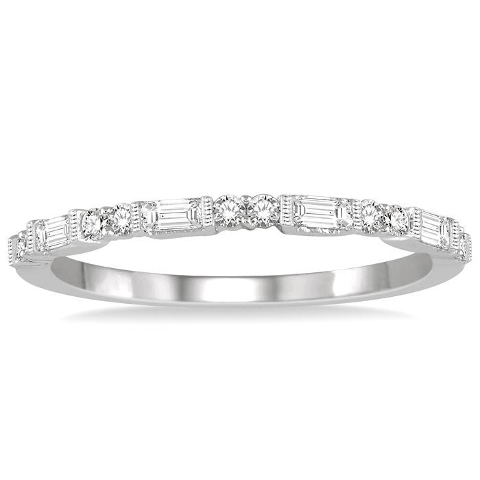 1/3 Ctw Baguette and Round Cut Diamond Wedding Band in 14K White Gold