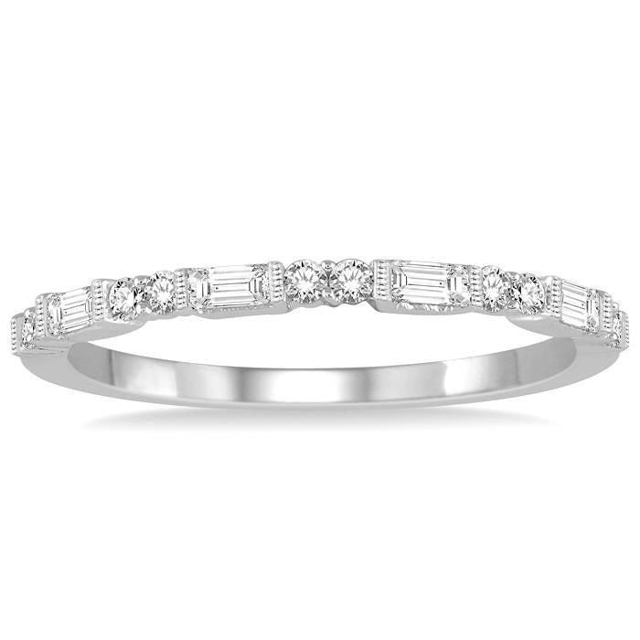 1/3 Ctw Baguette and Round Cut Diamond Wedding Band in 14K White Gold