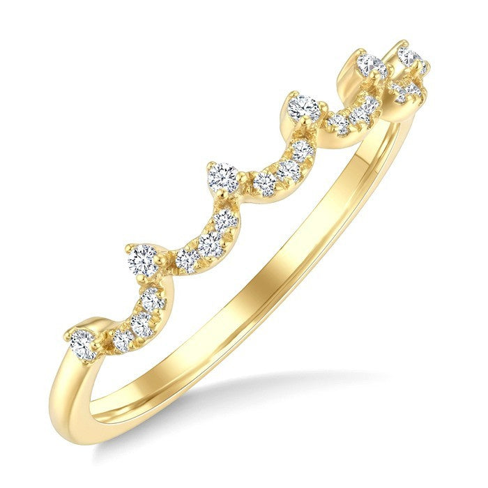 1/8 Ctw Round Cut Diamond Wave Stackable Band in 10K Yellow Gold