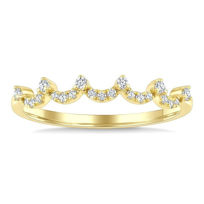 1/8 Ctw Round Cut Diamond Wave Stackable Band in 10K Yellow Gold