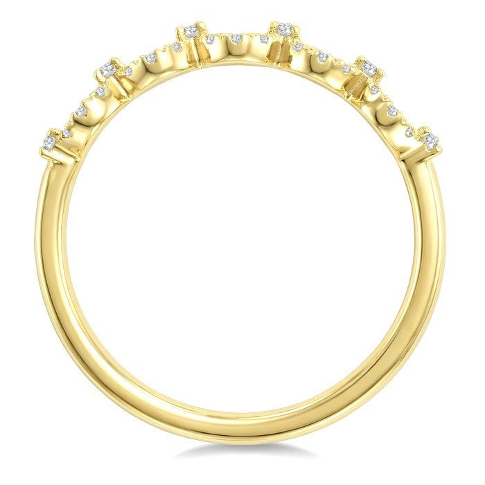 1/8 Ctw Round Cut Diamond Wave Stackable Band in 10K Yellow Gold
