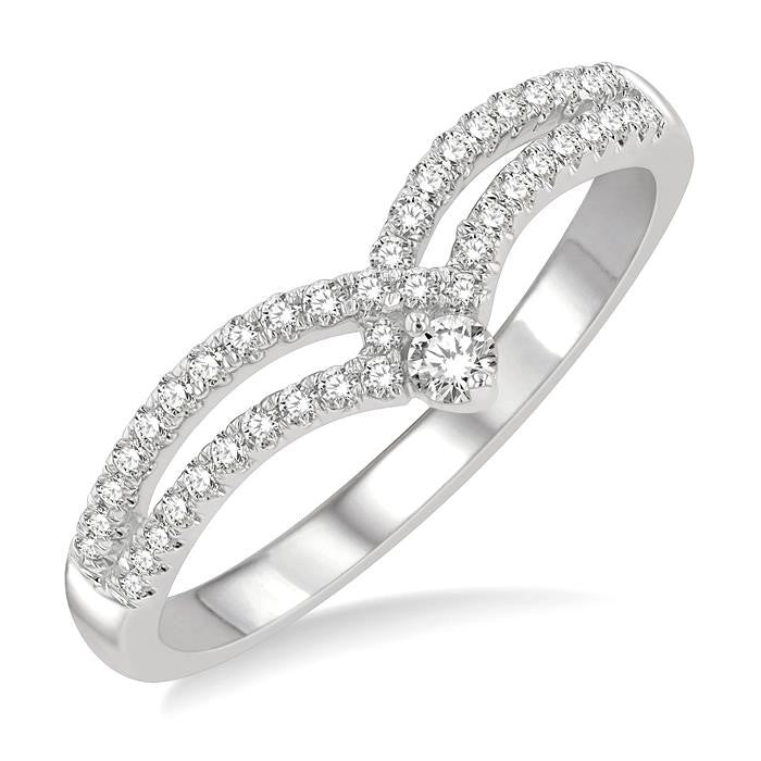 1/4 Ctw Interlocked Twin Chevron Round Cut Diamond Fashion Ring in 14K White Gold