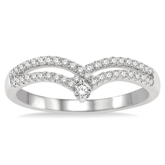 1/4 Ctw Interlocked Twin Chevron Round Cut Diamond Fashion Ring in 14K White Gold