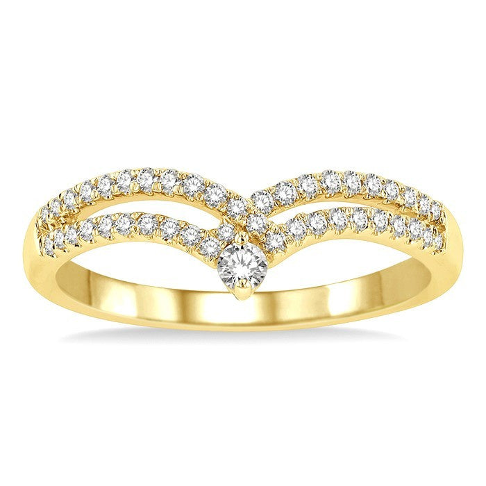 1/4 Ctw Round Cut Diamond Interlocked Twin Chevron Fashion Ring in 14K Yellow Gold