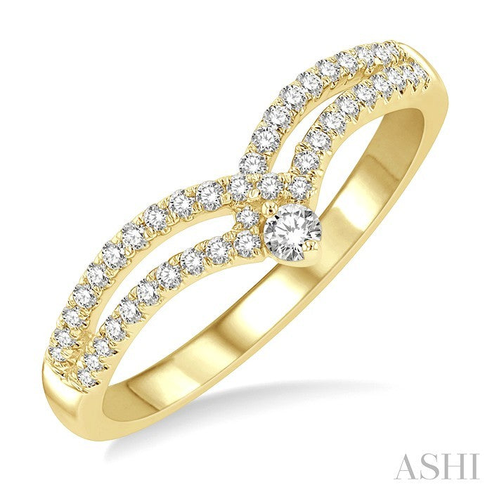 1/4 Ctw Round Cut Diamond Interlocked Twin Chevron Fashion Ring in 14K Yellow Gold