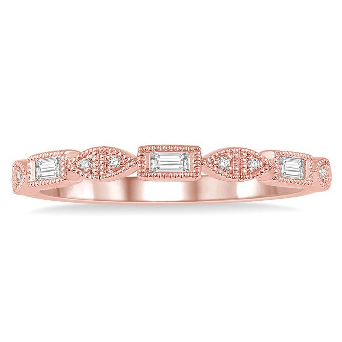 1/10 Ctw Baguette & Round Cut Diamond Stackable Band in 14K Rose Gold