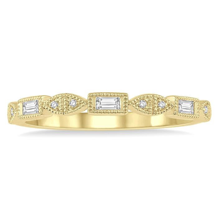 1/10 Ctw Baguette & Round Cut Diamond Stackable Band in 14K Yellow Gold