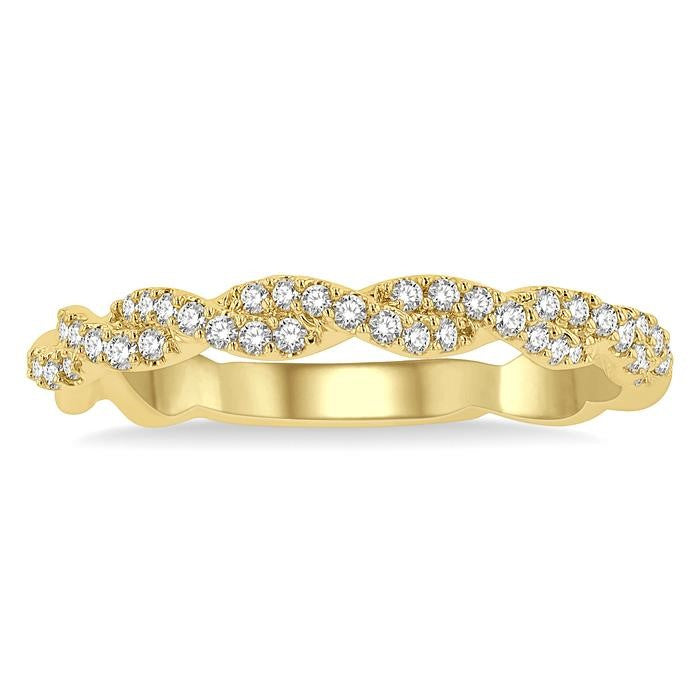 1/4 Ctw Entwined Round Cut Diamond Stackable Twist Band in 14K Yellow Gold