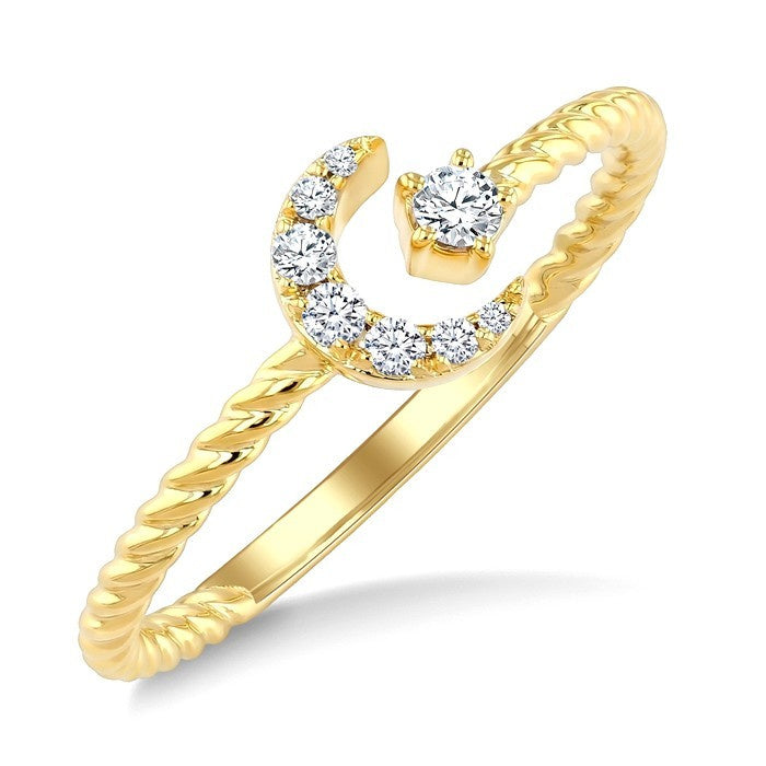 1/10 Ctw Crescent Moon & Star Round Cut Diamond Stackable Fashion Ring in 10K Yellow Gold