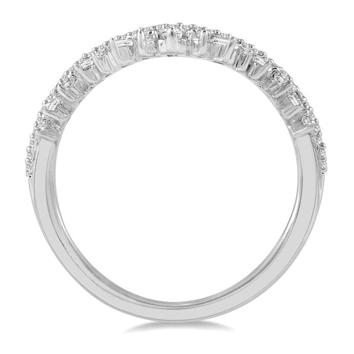 1/2 Ctw Chevron Drop Down Baguette and Round Cut Diamond Fashion Ring in 14K White Gold