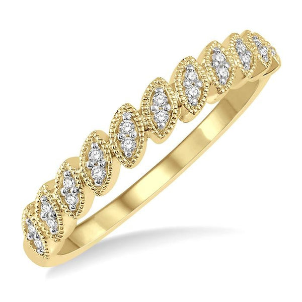 1/10 Ctw Leaf Motif Round Cut Diamond Stackable Band in 14K Yellow Gold