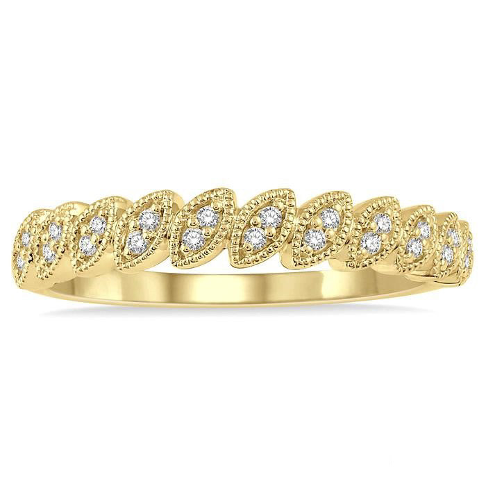 1/10 Ctw Leaf Motif Round Cut Diamond Stackable Band in 14K Yellow Gold