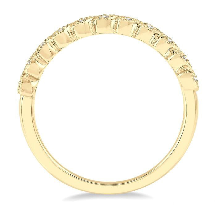 1/10 Ctw Leaf Motif Round Cut Diamond Stackable Band in 14K Yellow Gold