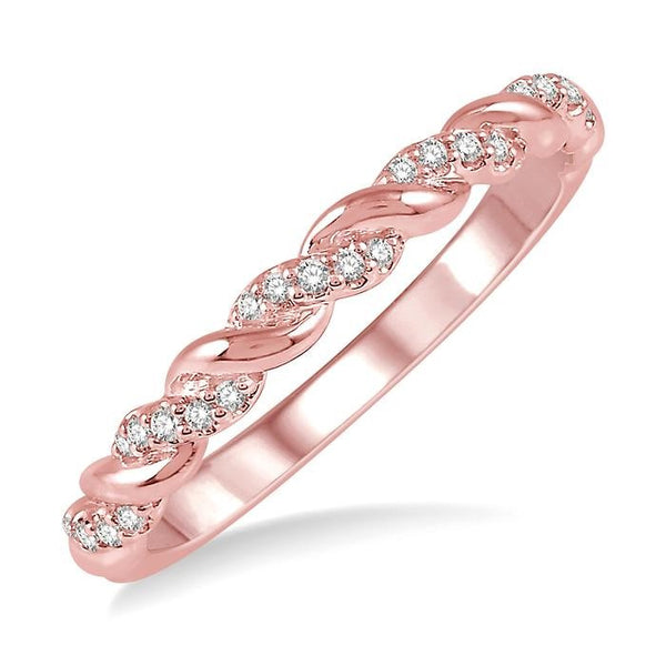 1/10 Ctw Twisted Round Cut Diamond Stackable Band in 14K Rose Gold