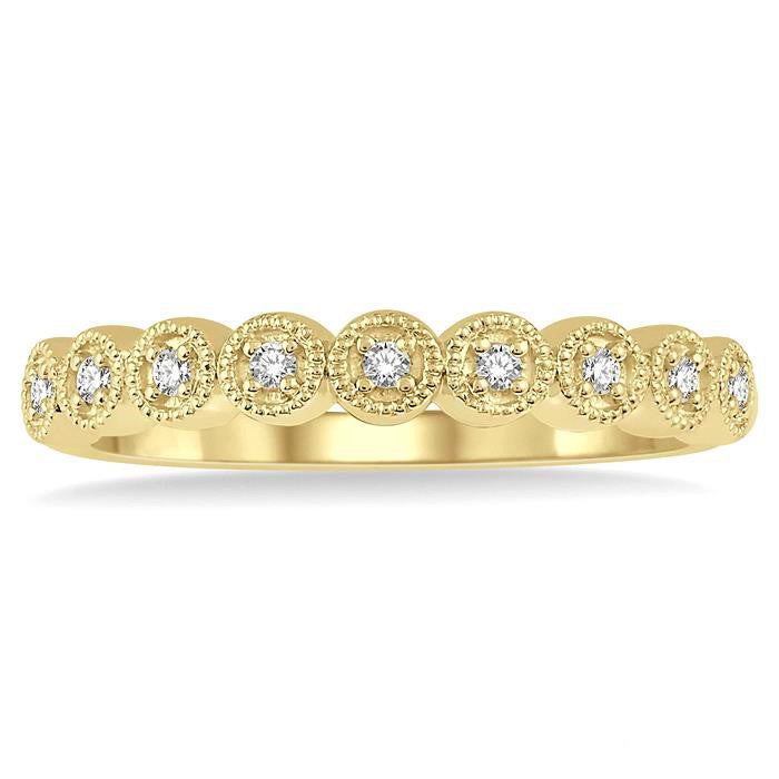 1/10 Ctw Circular Mount Round Cut Diamond Stackable Band in 14K Yellow Gold