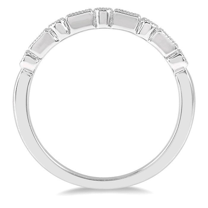 1/10 Ctw Lattice Baguette and Round Cut Diamond Stackable Band in 14K White Gold