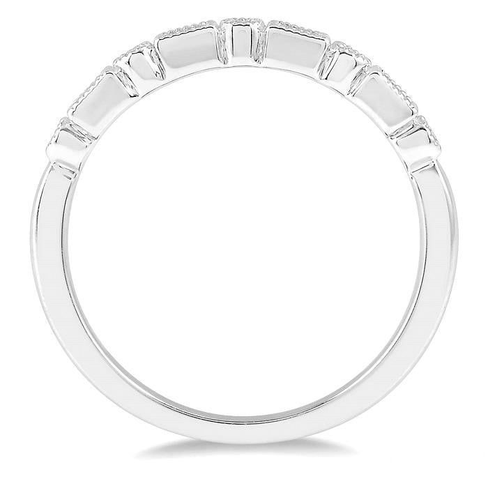 1/10 Ctw Lattice Baguette and Round Cut Diamond Stackable Band in 14K White Gold