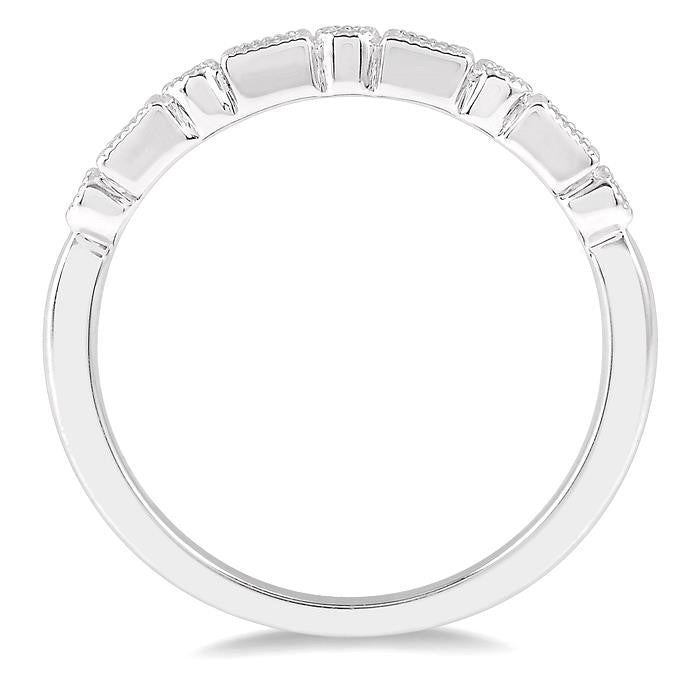 1/10 Ctw Lattice Baguette and Round Cut Diamond Stackable Band in 14K White Gold
