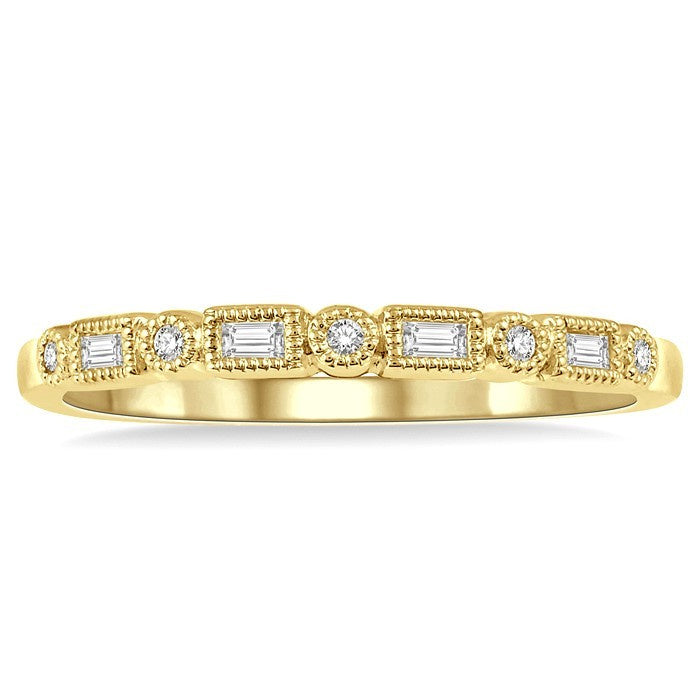 1/10 Ctw Lattice Baguette and Round Cut Diamond Stackable Band in 14K Yellow Gold