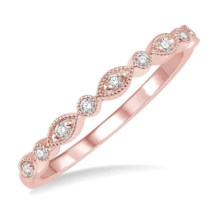 1/10 Ctw Marquise & Circular Mount Round Cut Diamond Stackable Band in 14K Rose Gold
