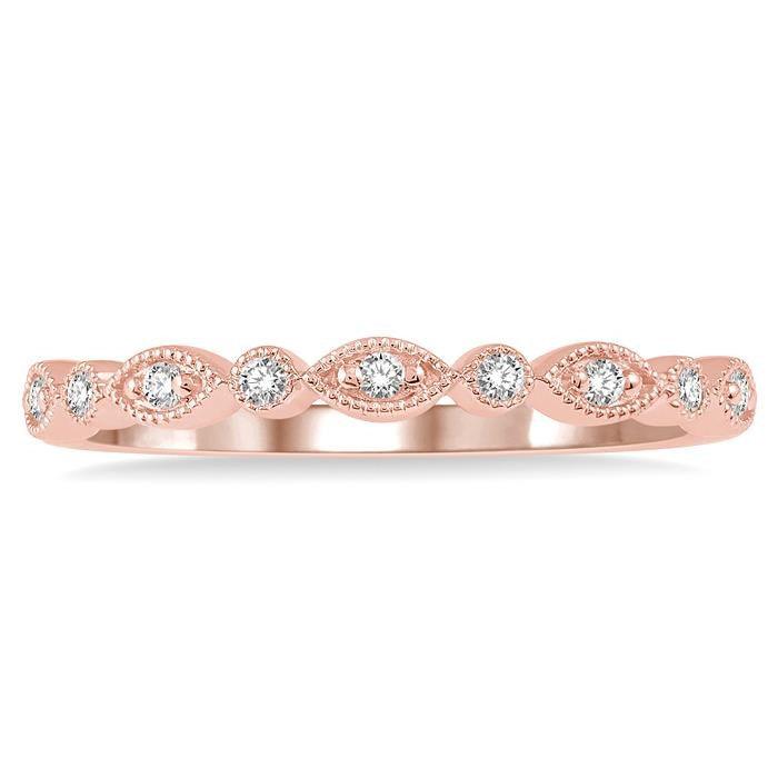 1/10 Ctw Marquise & Circular Mount Round Cut Diamond Stackable Band in 14K Rose Gold