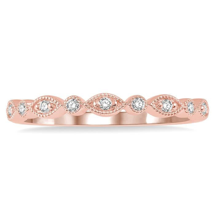 1/10 Ctw Marquise & Circular Mount Round Cut Diamond Stackable Band in 14K Rose Gold