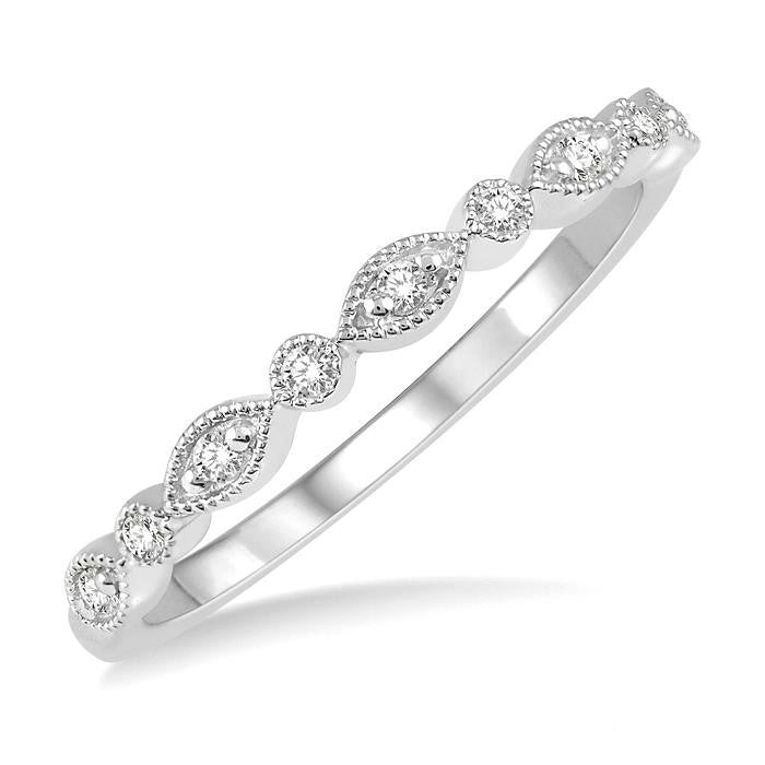 1/10 Ctw Marquise & Circular Mount Round Cut Diamond Stackable Band in 14K White Gold