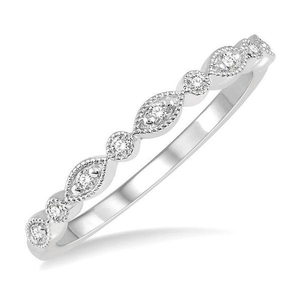 1/10 Ctw Marquise & Circular Mount Round Cut Diamond Stackable Band in 14K White Gold