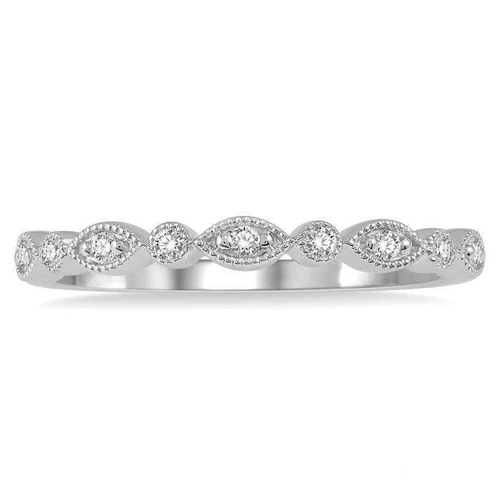 1/10 Ctw Marquise & Circular Mount Round Cut Diamond Stackable Band in 14K White Gold