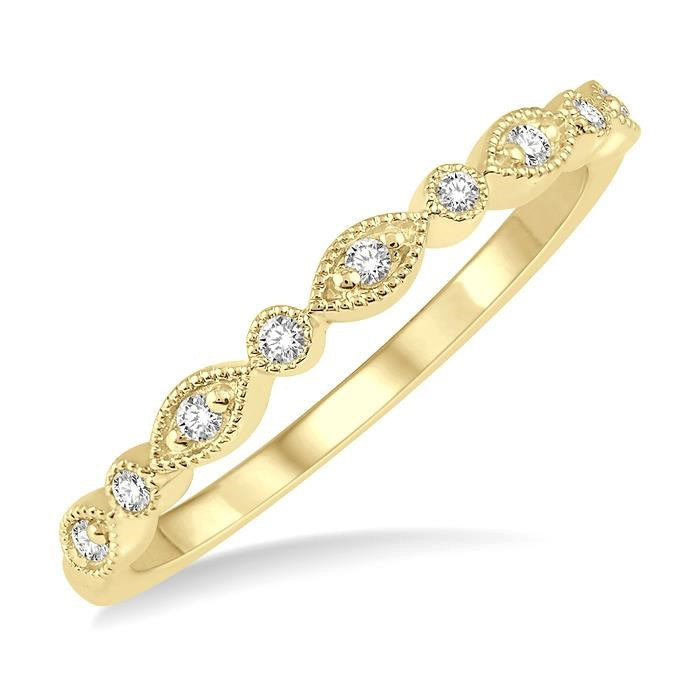 1/10 Ctw Marquise & Circular Mount Round Cut Diamond Stackable Band in 14K Yellow Gold