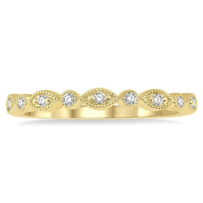 1/10 Ctw Marquise & Circular Mount Round Cut Diamond Stackable Band in 14K Yellow Gold