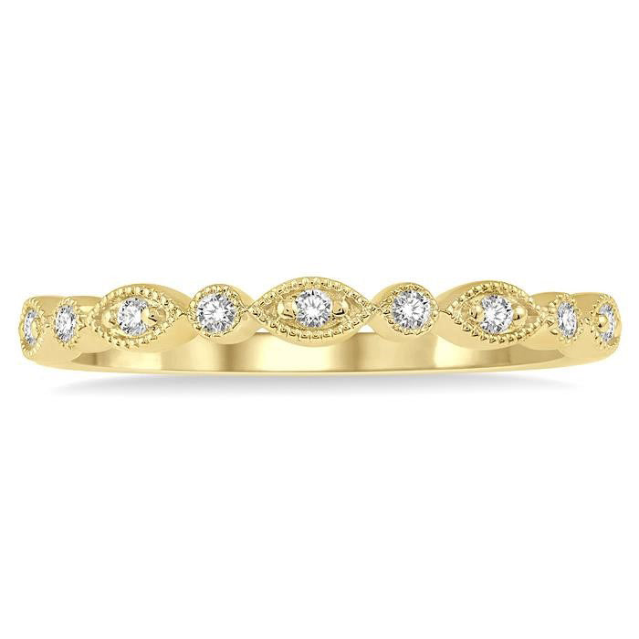 1/10 Ctw Marquise & Circular Mount Round Cut Diamond Stackable Band in 14K Yellow Gold
