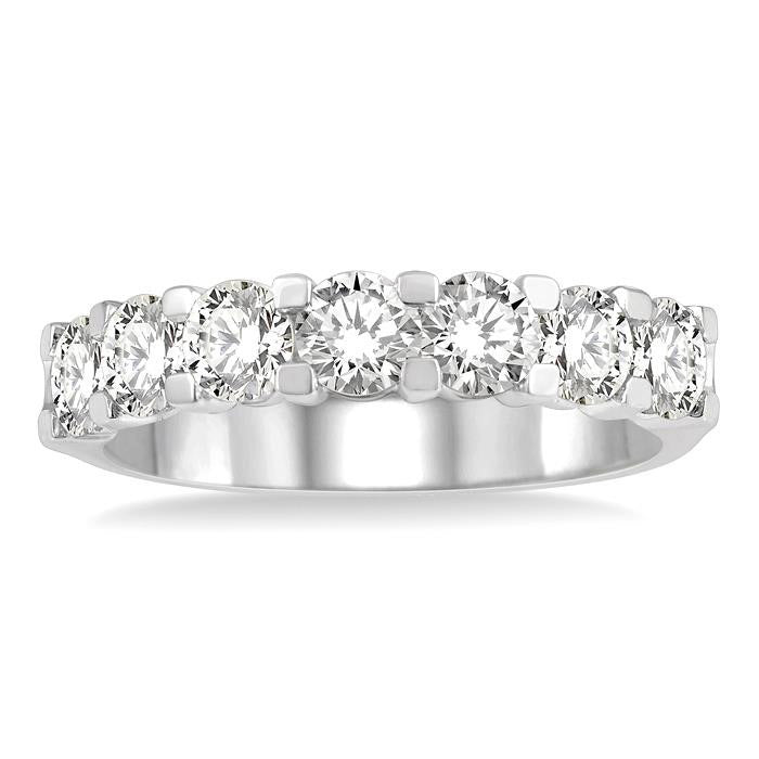 2 Ctw 7 Stone Round Cut Diamond Wedding Band in 14K White Gold
