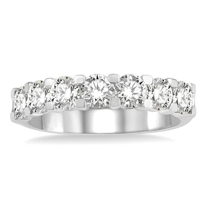 2 Ctw 7 Stone Round Cut Diamond Wedding Band in 14K White Gold