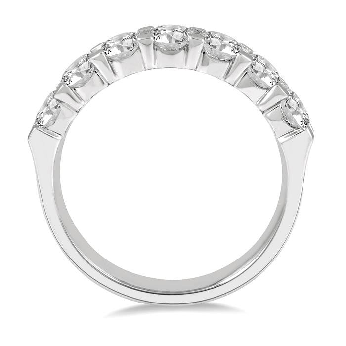 2 Ctw 7 Stone Round Cut Diamond Wedding Band in 14K White Gold