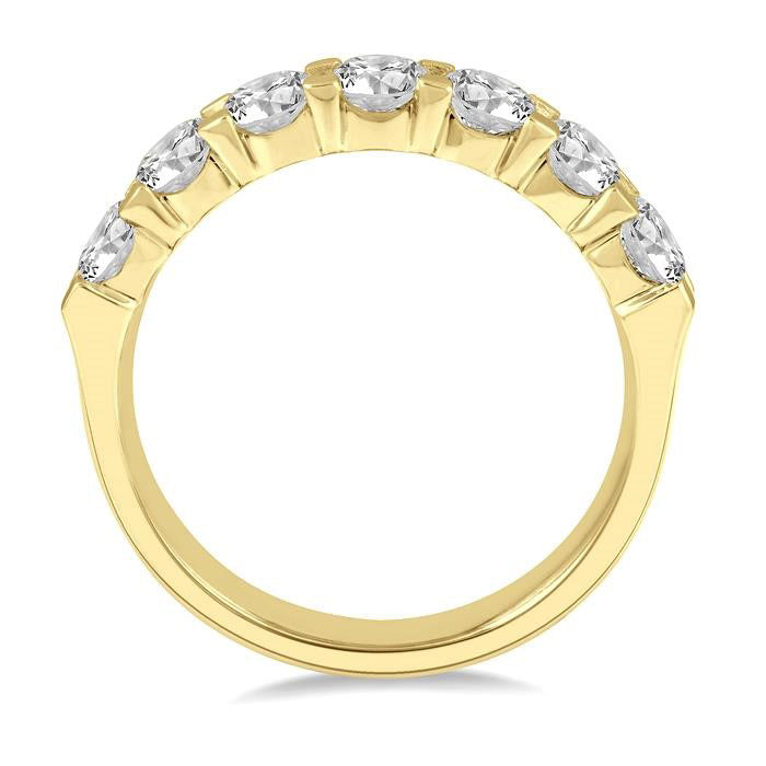 2 Ctw 7 Stone Round Cut Diamond Wedding Band in 14K Yellow Gold