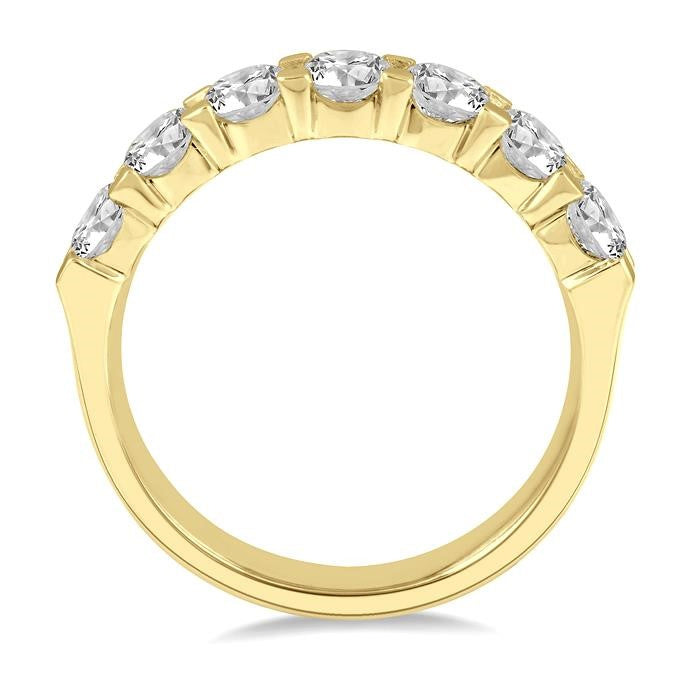 2 Ctw 7 Stone Round Cut Diamond Wedding Band in 14K Yellow Gold