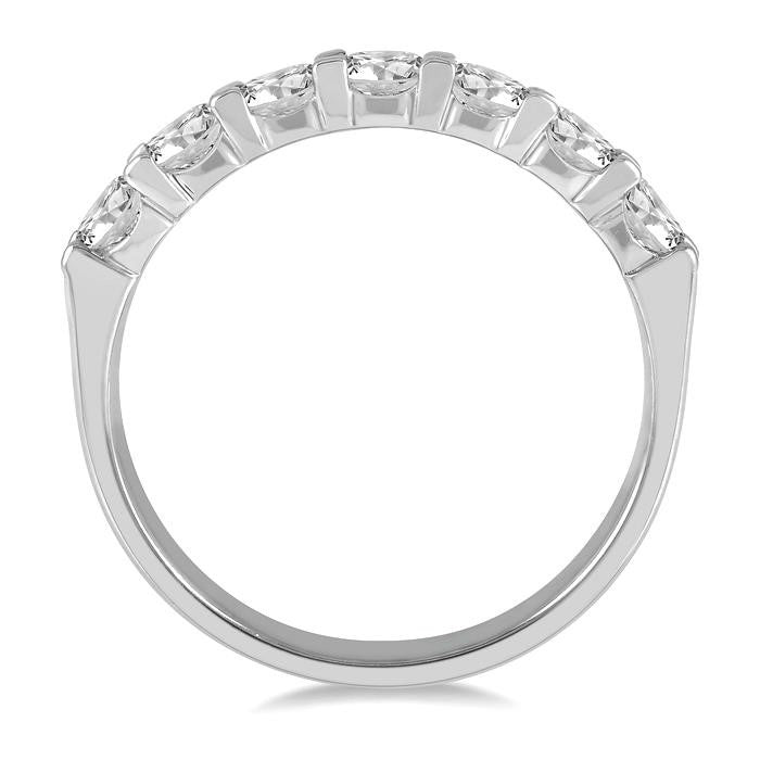 1 Ctw 7 Stone Round Cut Diamond Wedding Band in 14K White Gold