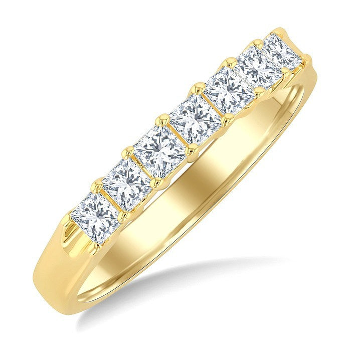 1/2 Ctw 7 Stone Princess Cut Diamond Wedding Band in 14K Yellow Gold