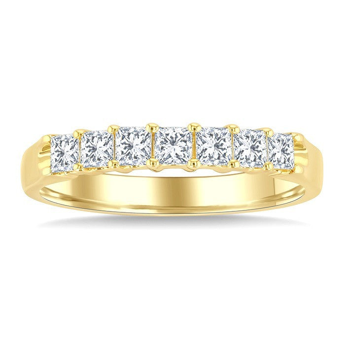 1/2 Ctw 7 Stone Princess Cut Diamond Wedding Band in 14K Yellow Gold