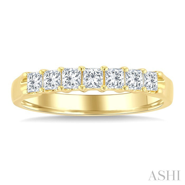 1/2 Ctw 7 Stone Princess Cut Diamond Wedding Band in 14K Yellow Gold