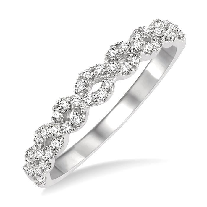 1/4 Ctw Entwined Open Center Round Cut Diamond Stackable Twist Band in 14K White Gold