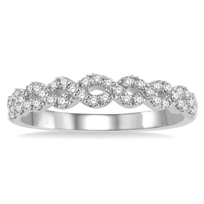 1/4 Ctw Entwined Open Center Round Cut Diamond Stackable Twist Band in 14K White Gold