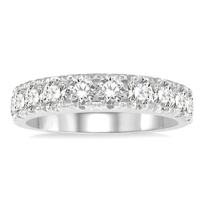 2 Ctw 11 Stone Round Cut Diamond Wedding Band in 14K White Gold