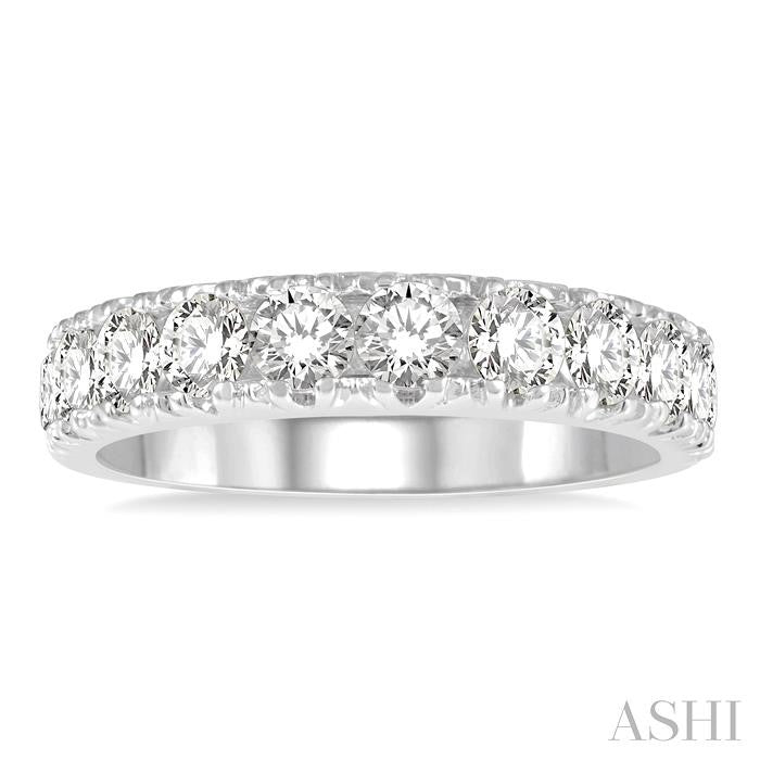 2 Ctw 11 Stone Round Cut Diamond Wedding Band in 14K White Gold